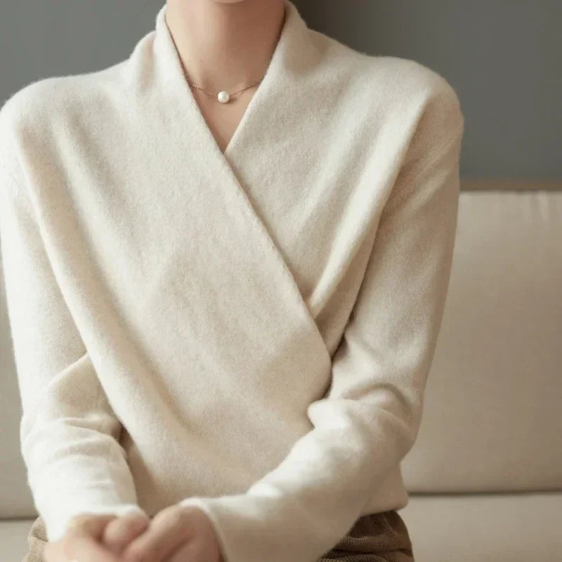 Delphine | Textured Wrap Front Shawl Collar Knit Sweater - View 33