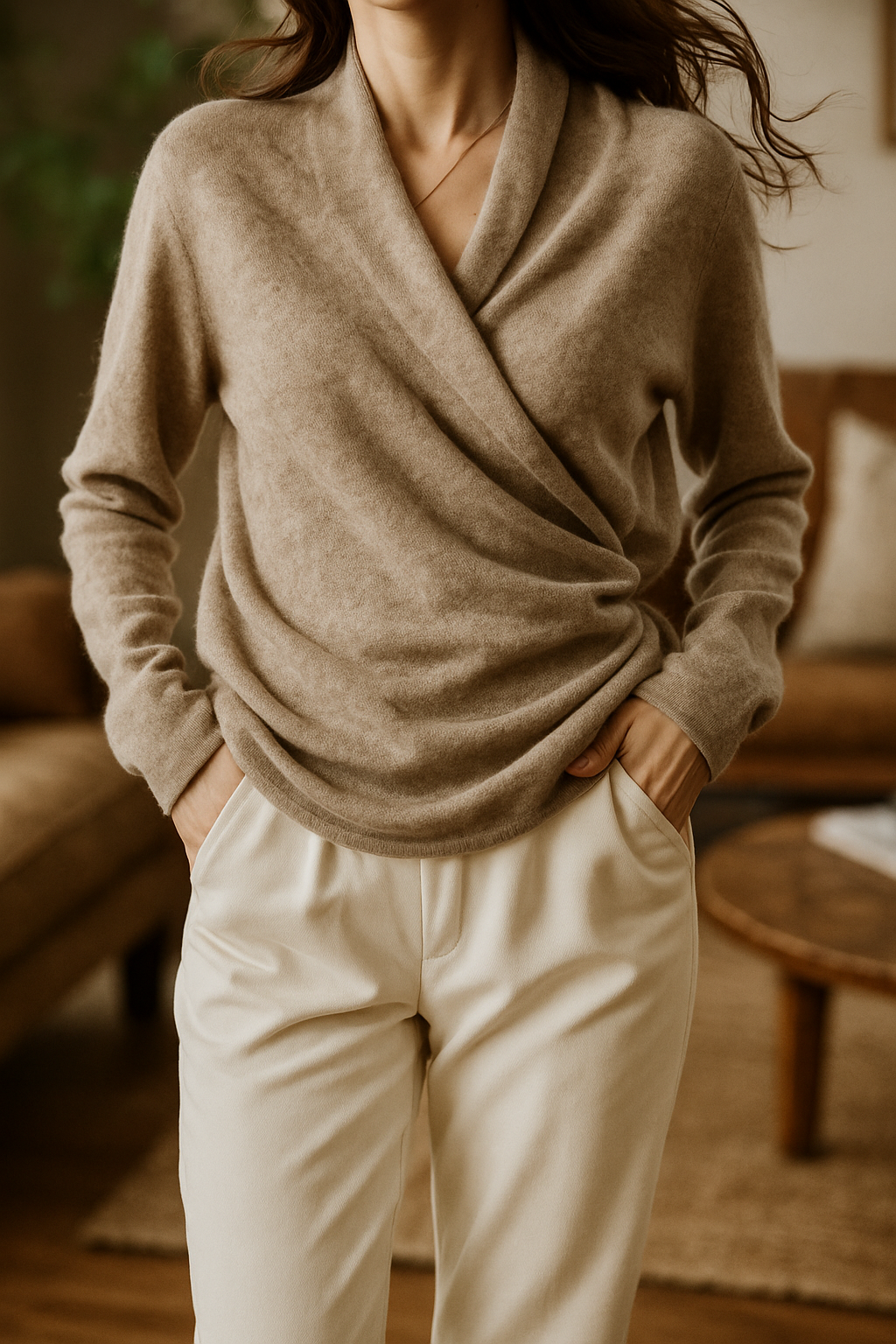 Delphine | Textured Wrap Front Shawl Collar Knit Sweater - View 38