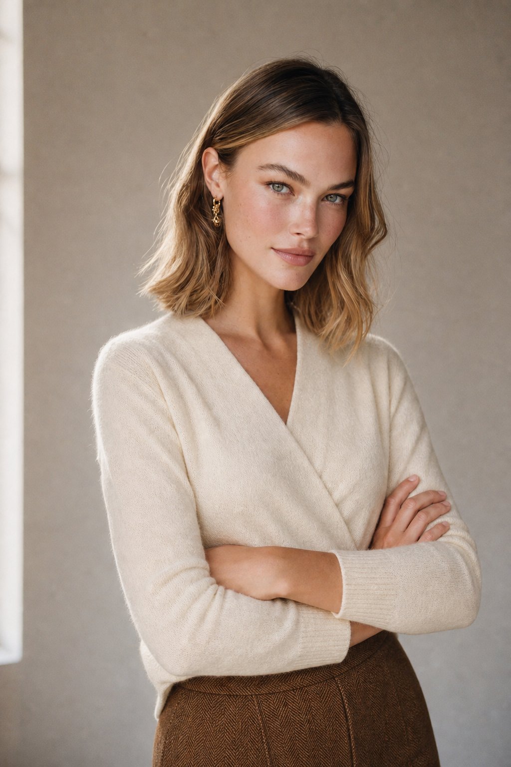 Delphine | Textured Wrap Front Shawl Collar Knit Sweater - View 5