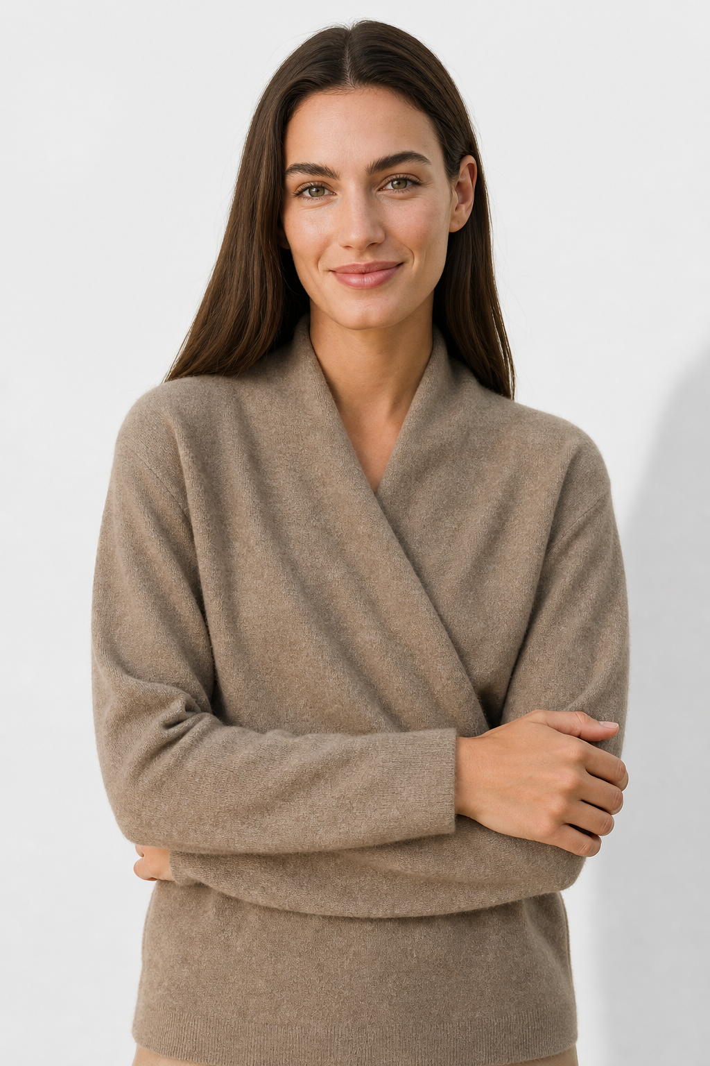 Delphine | Textured Wrap Front Shawl Collar Knit Sweater - View 7