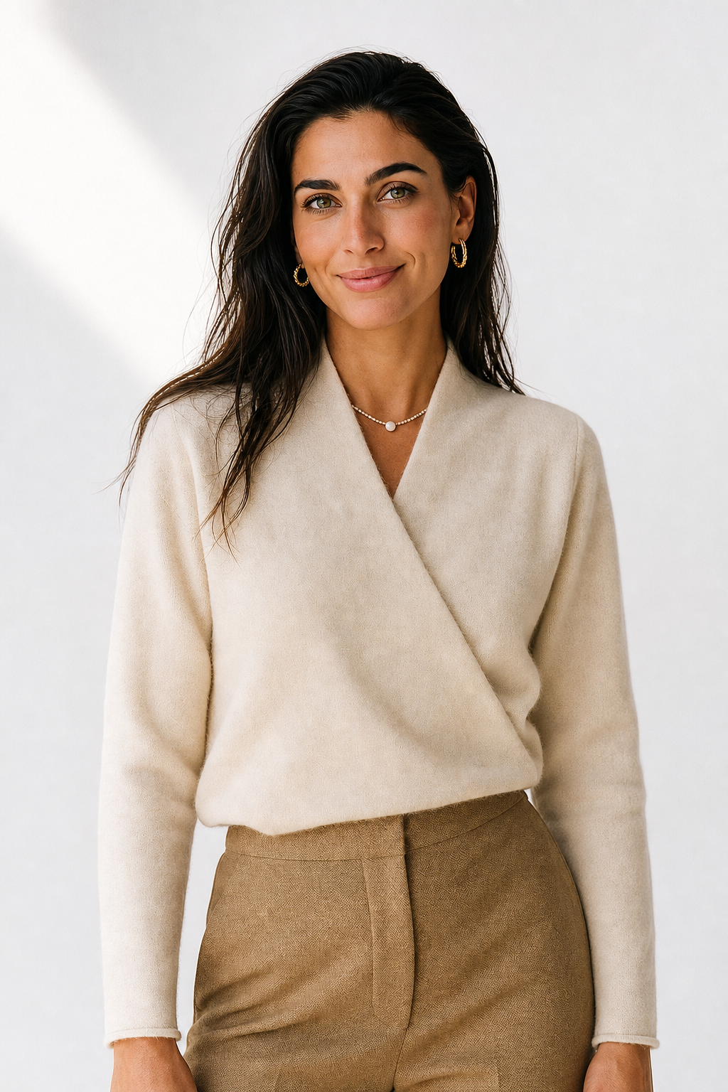 Delphine | Textured Wrap Front Shawl Collar Knit Sweater - View 8