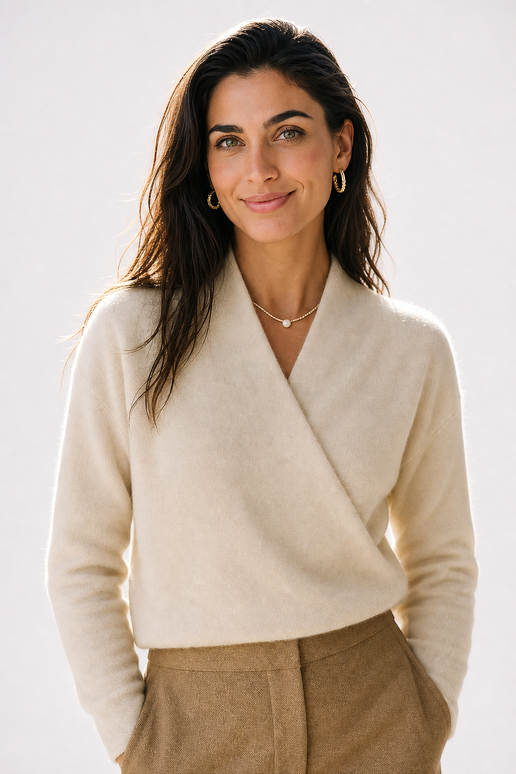 Delphine | Textured Wrap Front Shawl Collar Knit Sweater - View 9