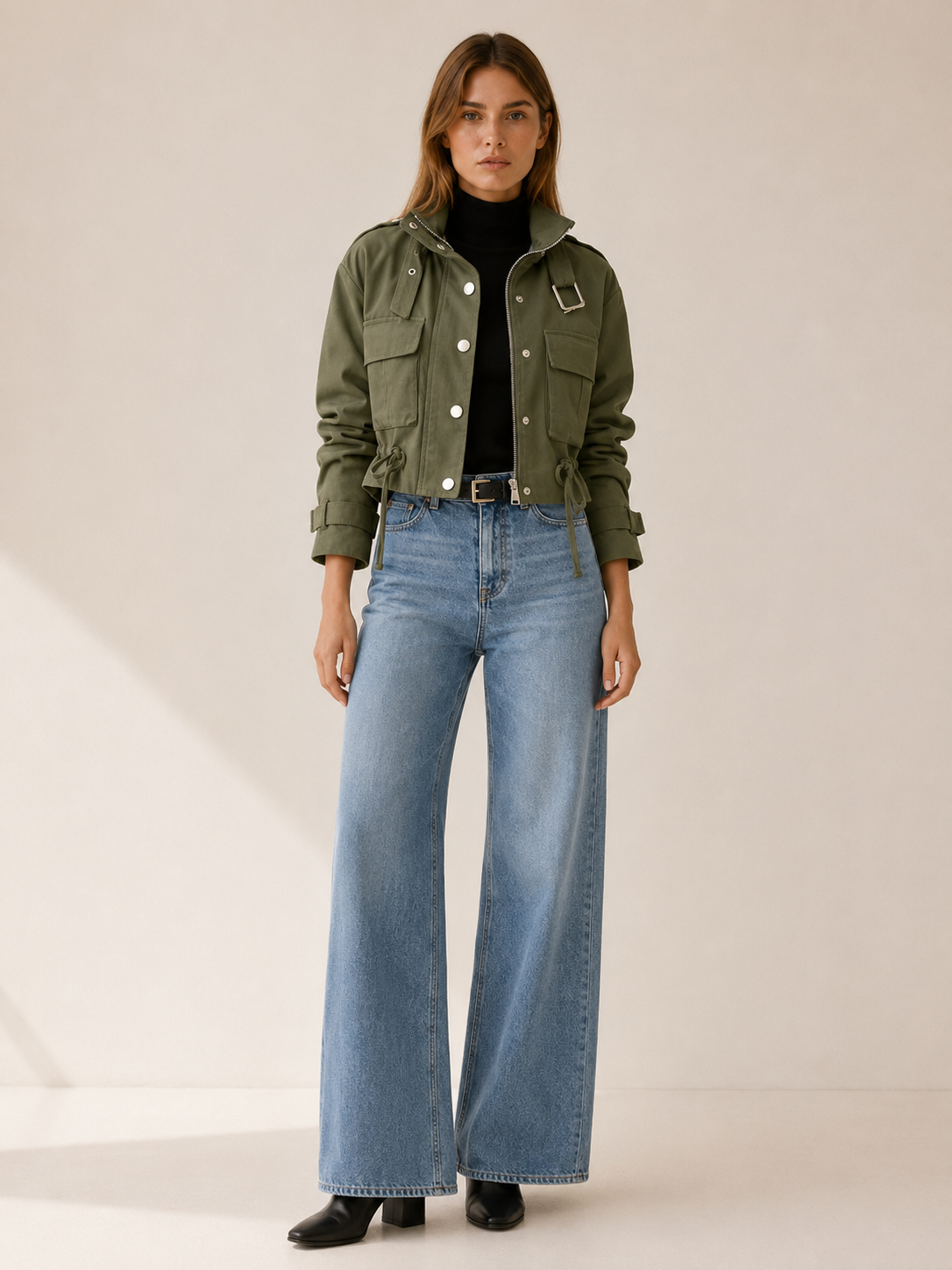 Dorothea | Drawstring Hem Utility Pocket Cropped Field Jacket