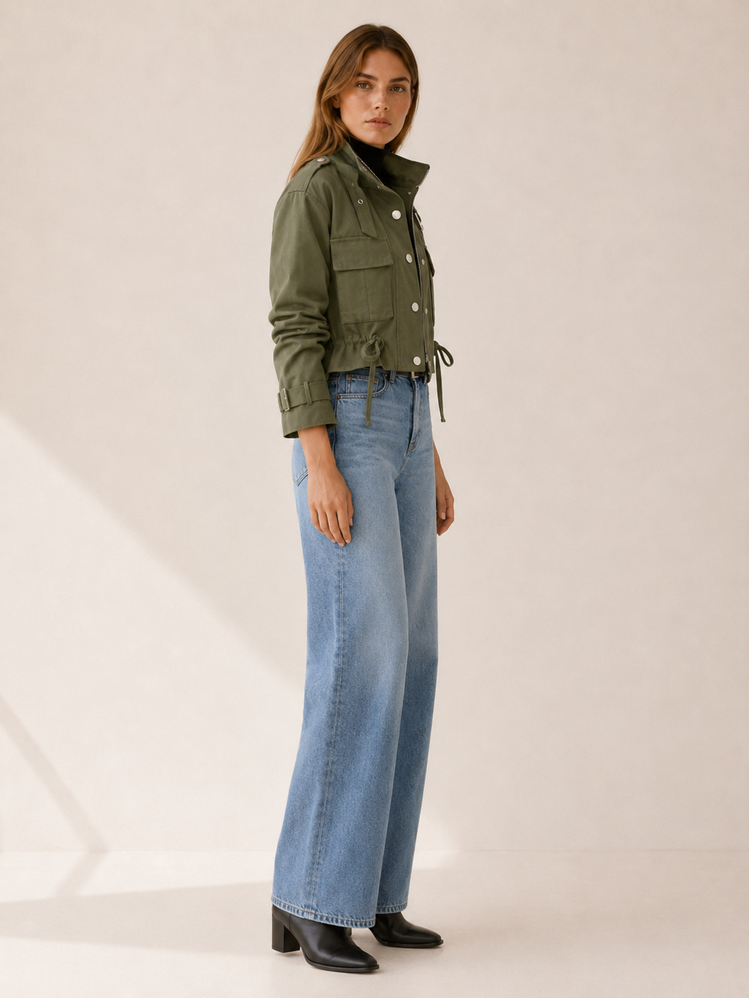 Dorothea | Drawstring Hem Utility Pocket Cropped Field Jacket - View 2