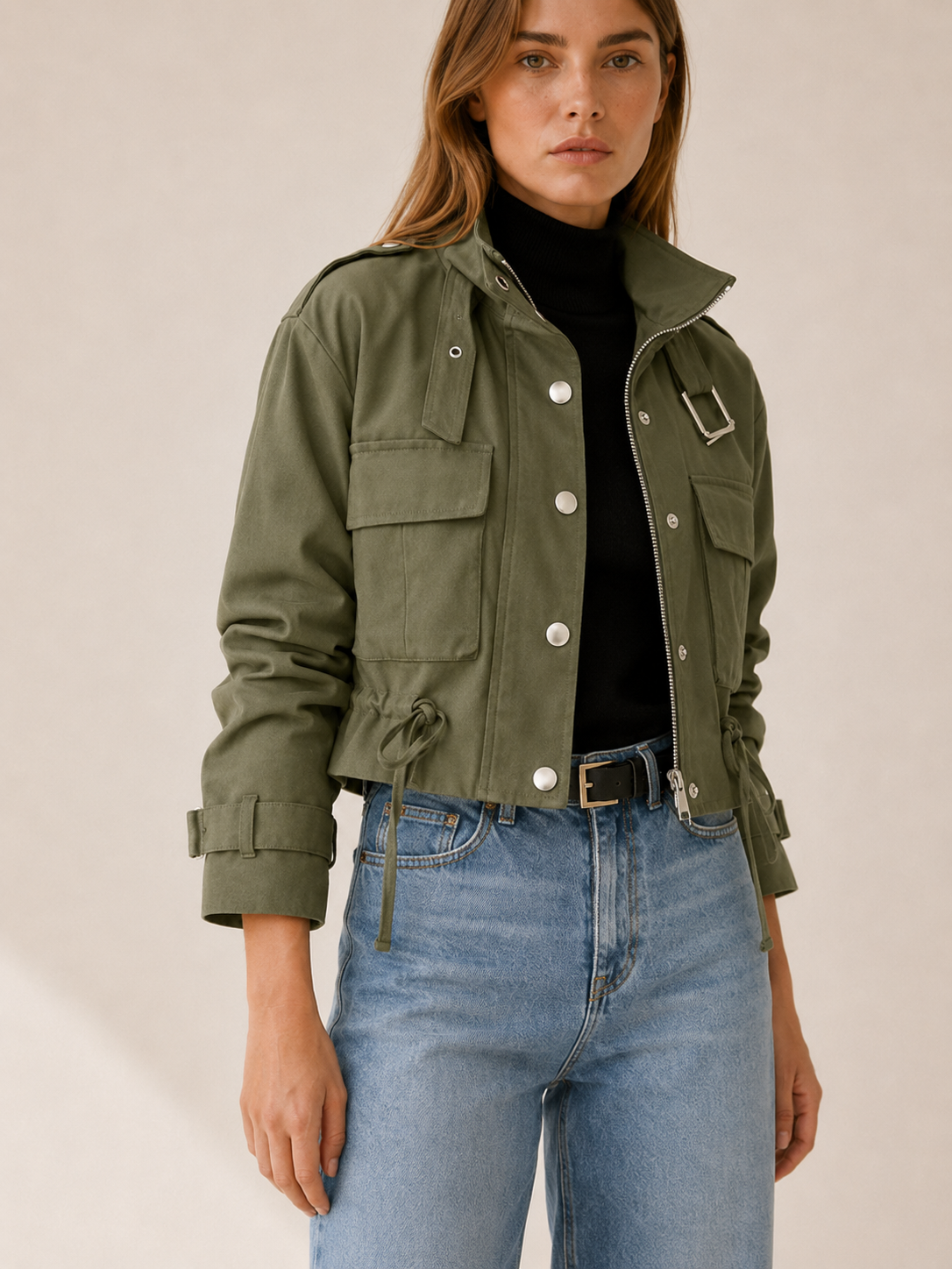 Dorothea | Drawstring Hem Utility Pocket Cropped Field Jacket - View 3