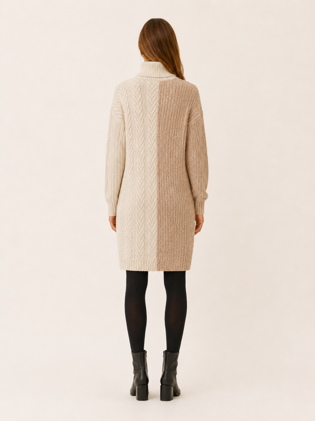 Edith | Two Tone Split Panel Roll Neck Knit Mini Dress - View 2