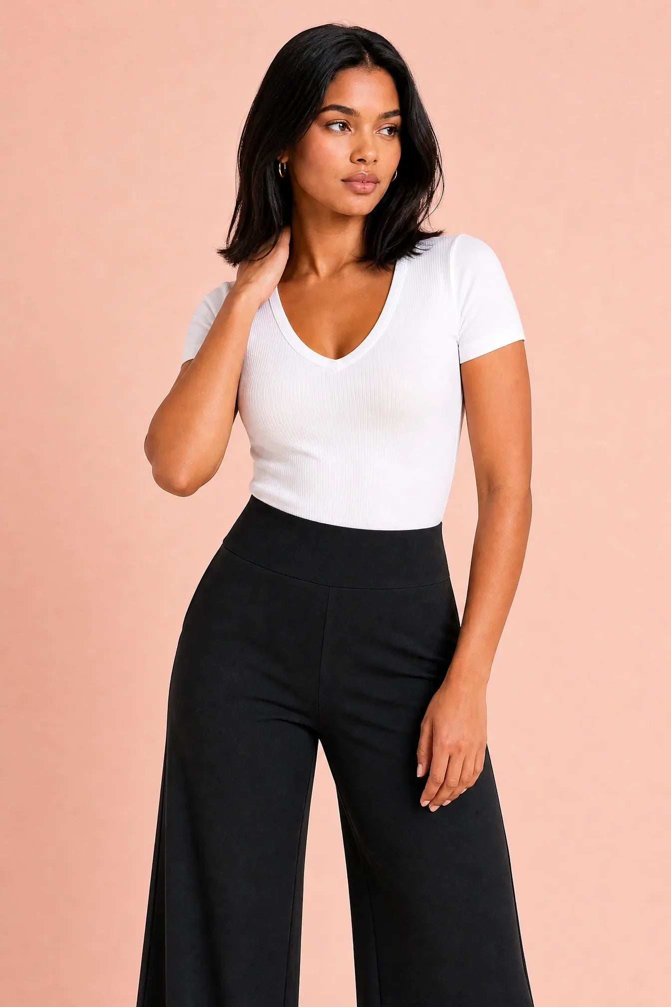 Elinor | Pull On Flat Waistband Jersey Wide Leg Trousers - View 4