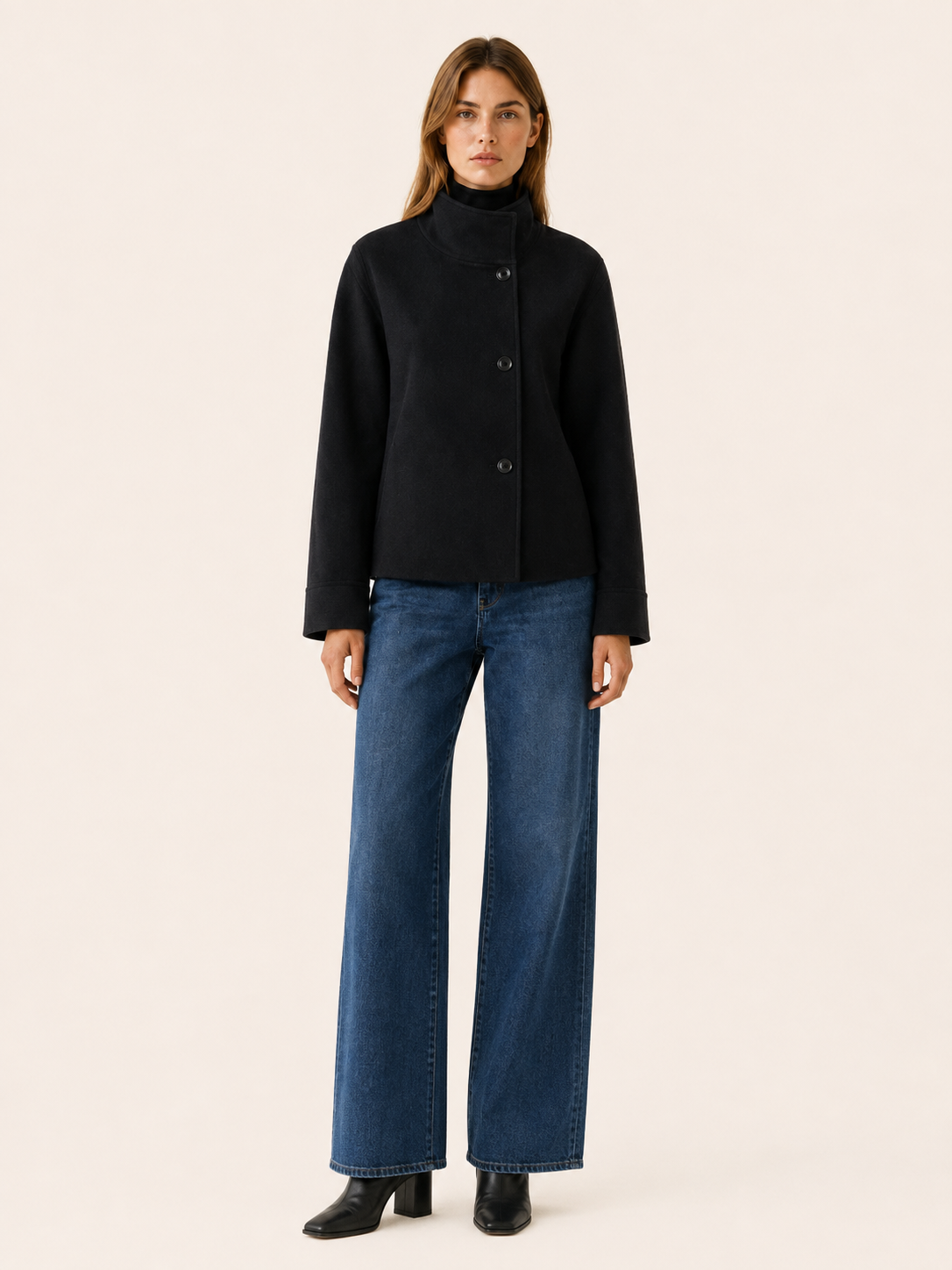 Eloise | Asymmetric Button Stand Collar Boxy Short Coat