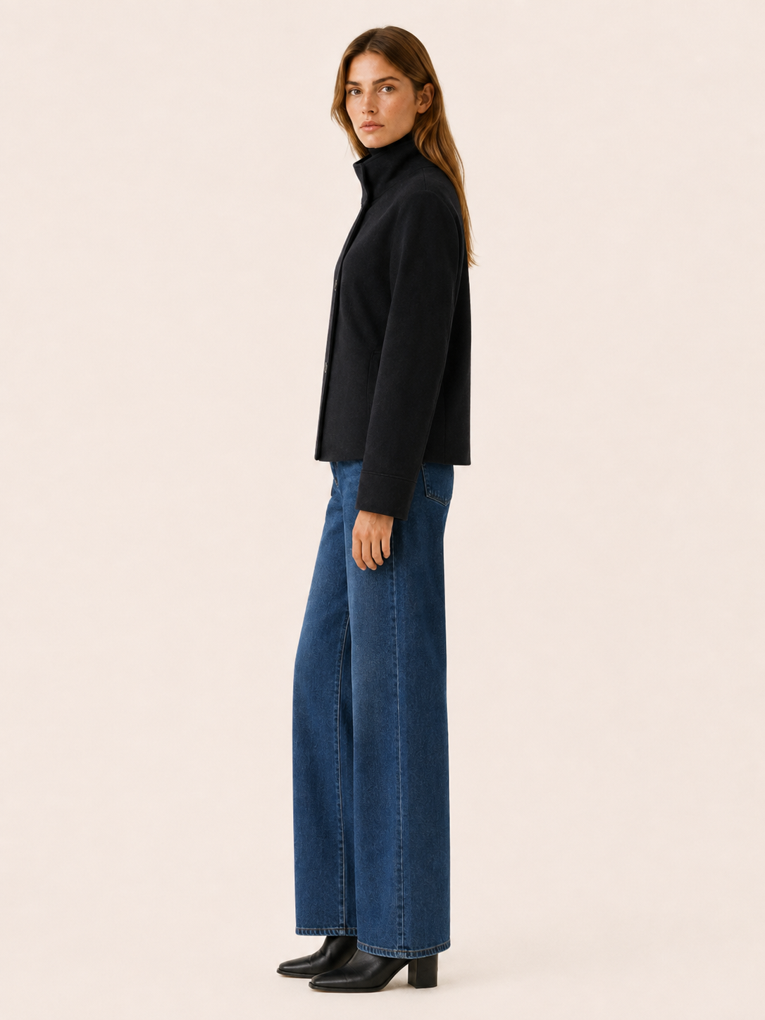 Eloise | Asymmetric Button Stand Collar Boxy Short Coat - View 3