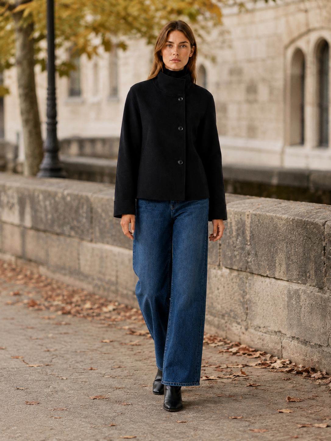 Eloise | Asymmetric Button Stand Collar Boxy Short Coat - View 5