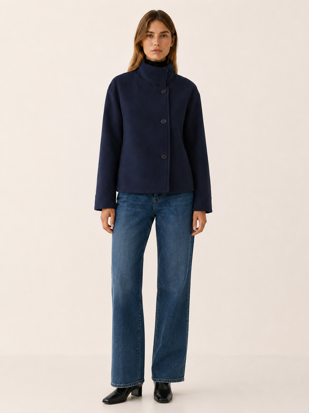 Eloise | Asymmetric Button Stand Collar Boxy Short Coat - View 6