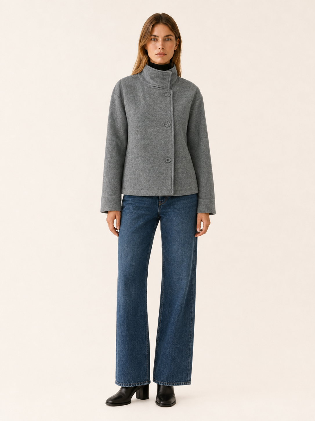 Eloise | Asymmetric Button Stand Collar Boxy Short Coat - View 7
