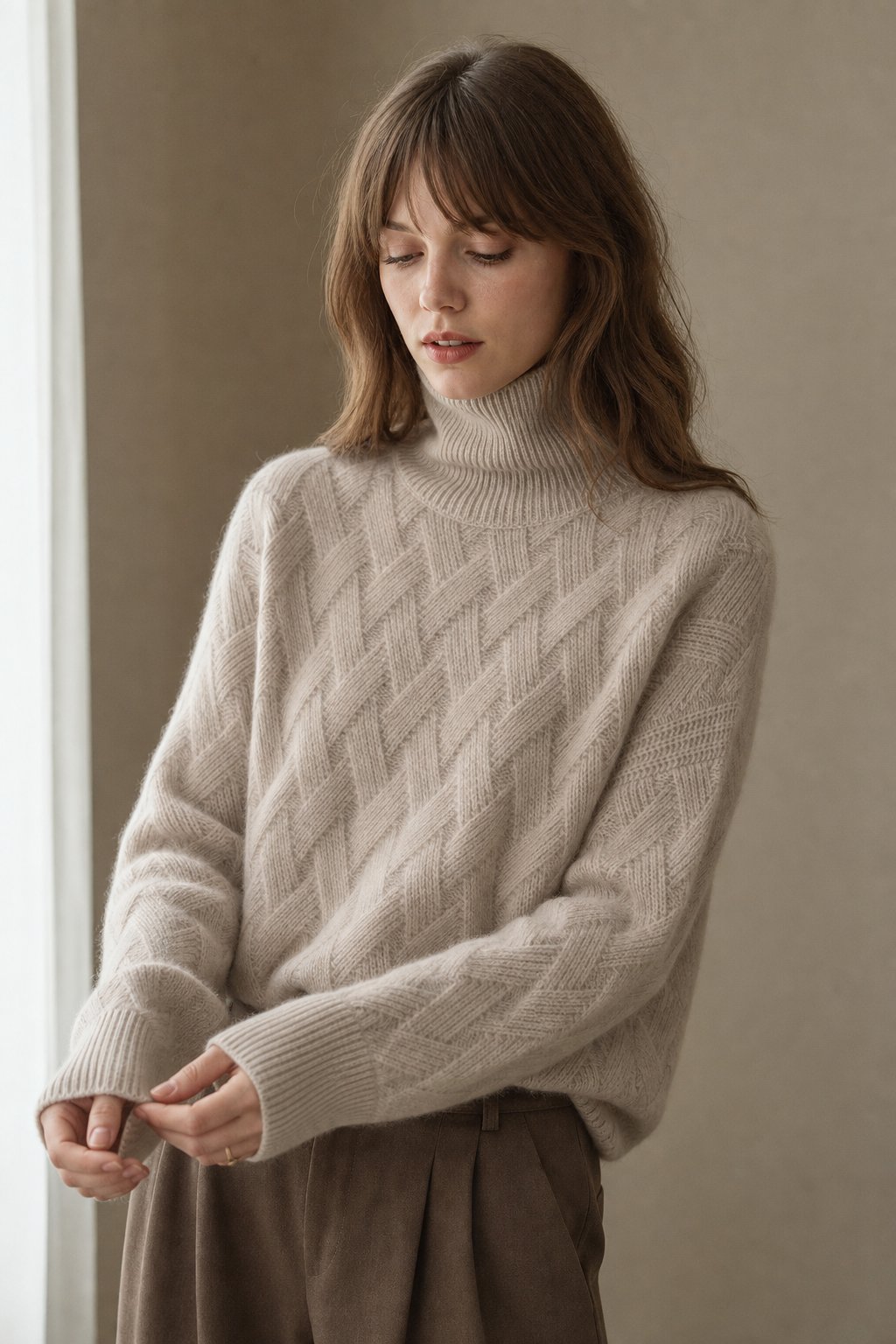 Elspeth | Drop Shoulder Cable Knit Turtleneck Sweater