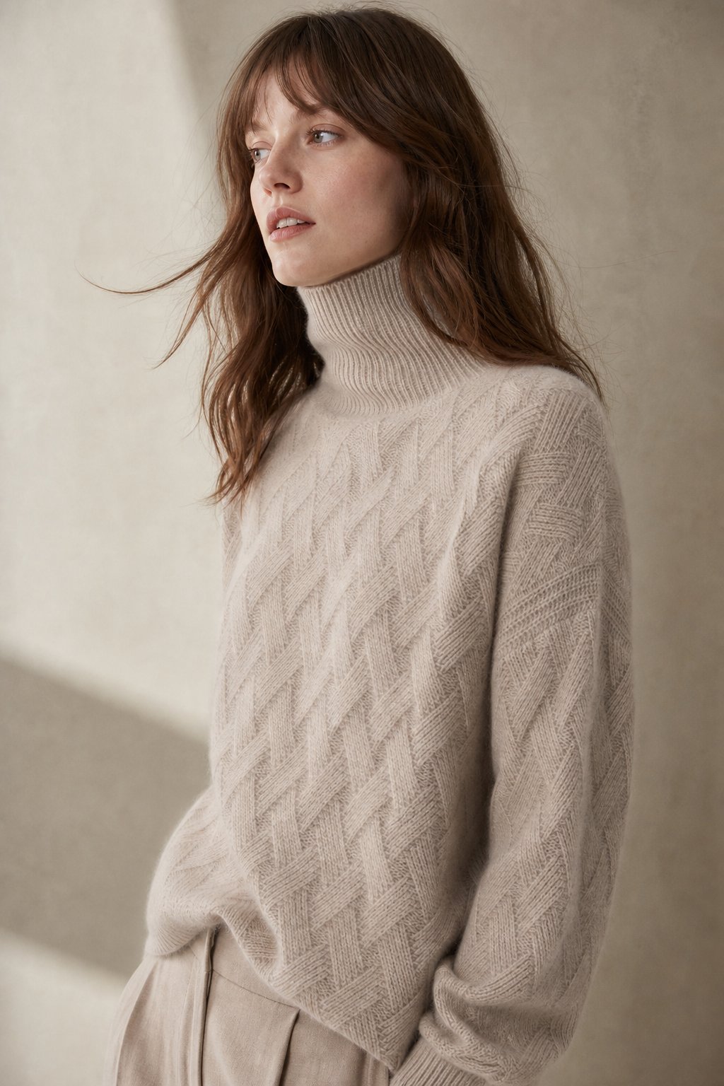 Elspeth | Drop Shoulder Cable Knit Turtleneck Sweater - View 3
