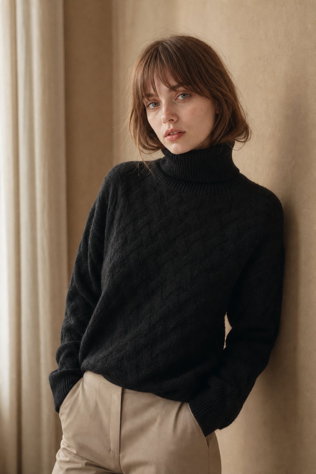 Elspeth | Drop Shoulder Cable Knit Turtleneck Sweater - View 4