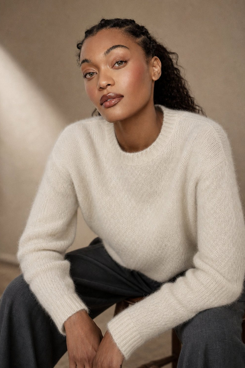 Esme | Honeycomb Textured 100% Merino Wool Crew Sweater - View 12