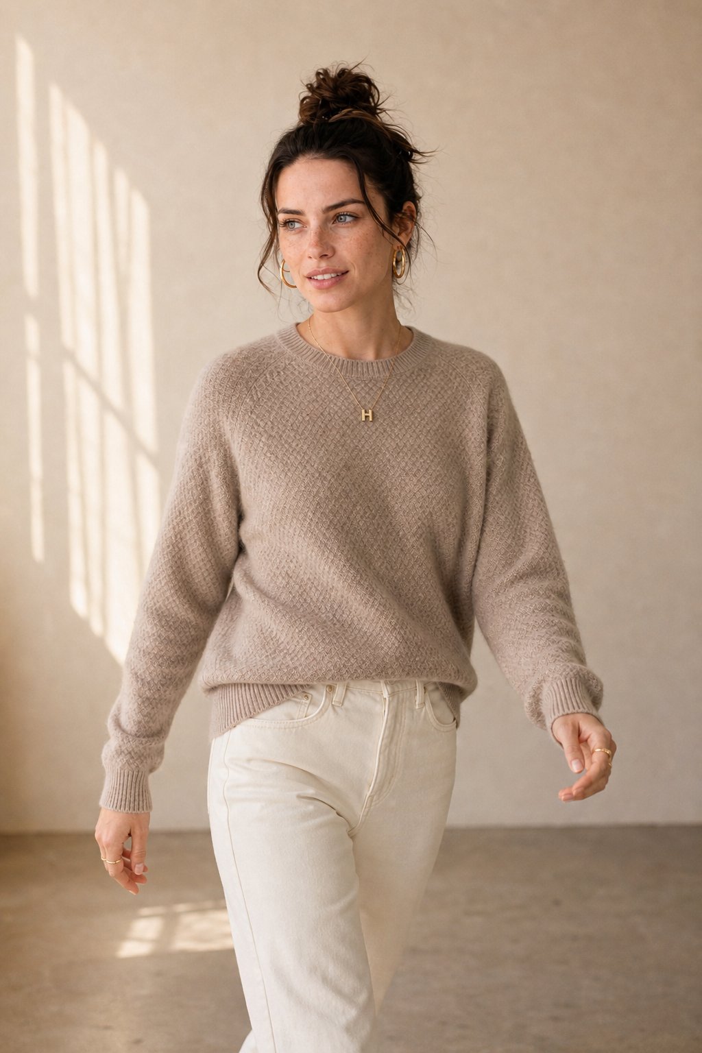 Esme | Honeycomb Textured 100% Merino Wool Crew Sweater - View 15