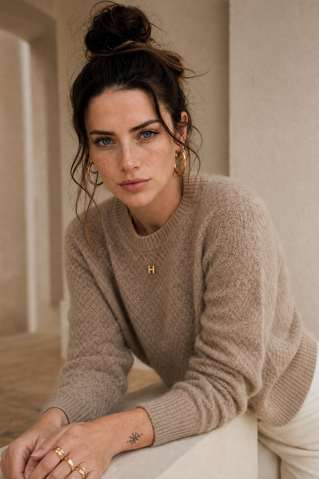 Esme | Honeycomb Textured 100% Merino Wool Crew Sweater - View 16