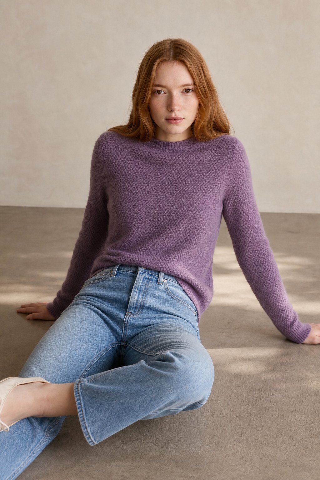 Esme | Honeycomb Textured 100% Merino Wool Crew Sweater - View 18