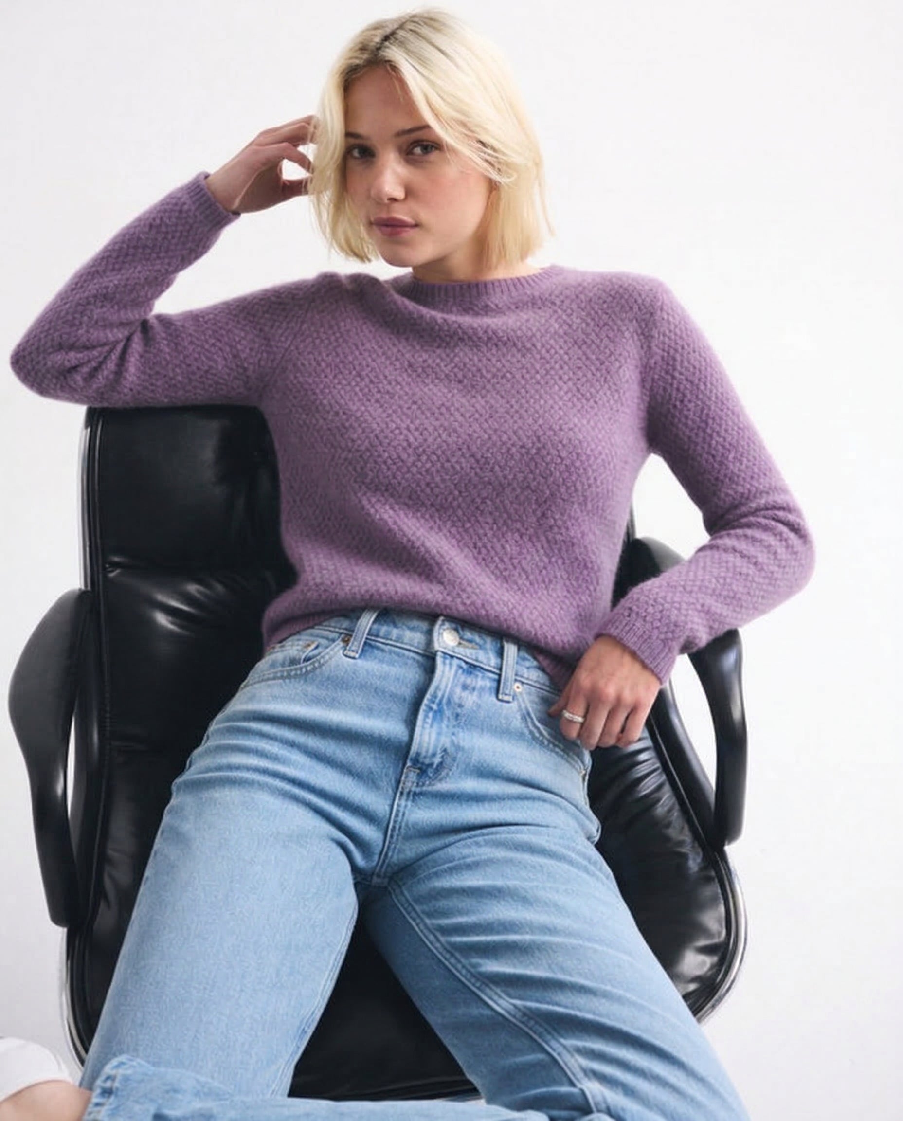 Esme | Honeycomb Textured 100% Merino Wool Crew Sweater - View 22