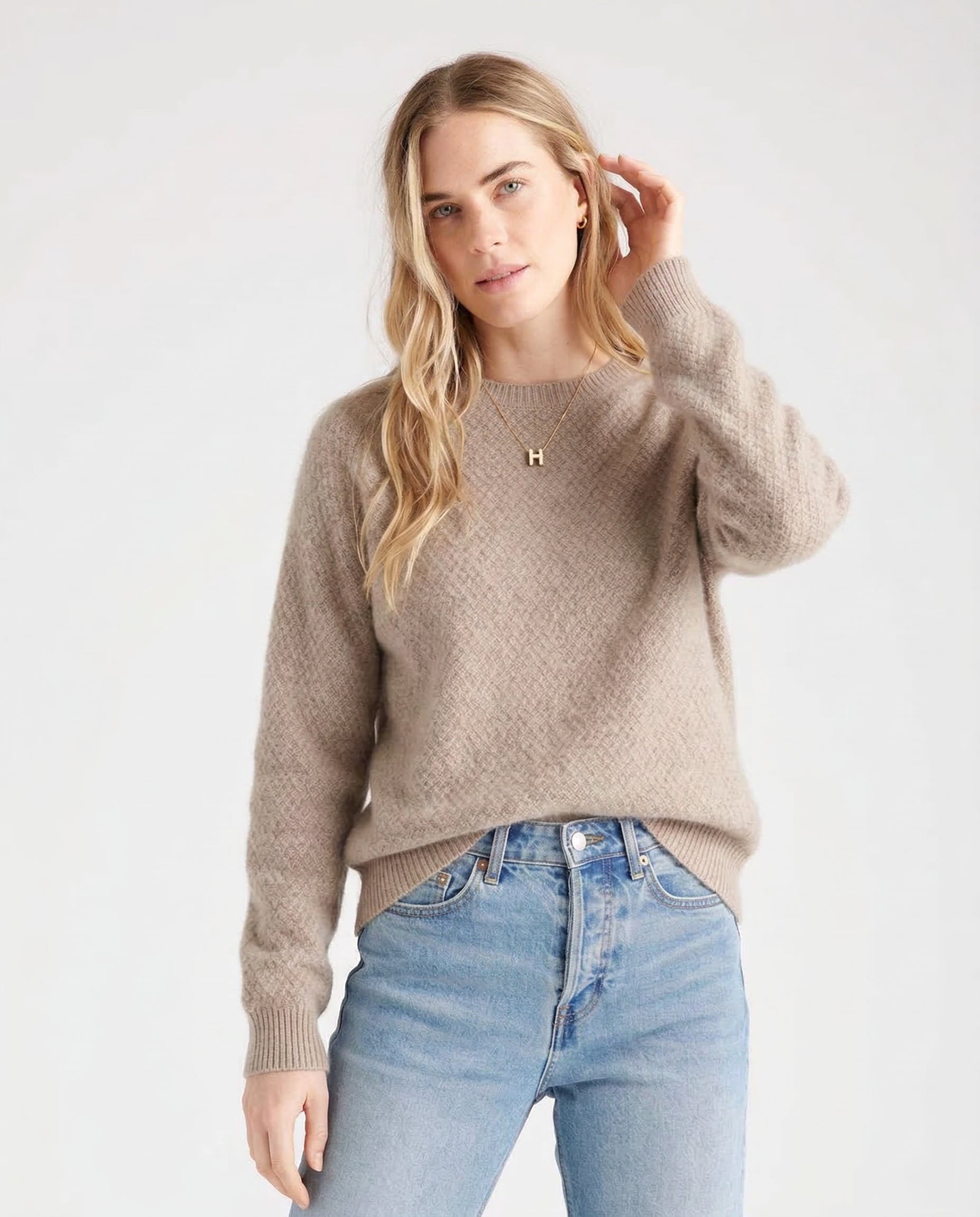 Esme | Honeycomb Textured 100% Merino Wool Crew Sweater - View 23