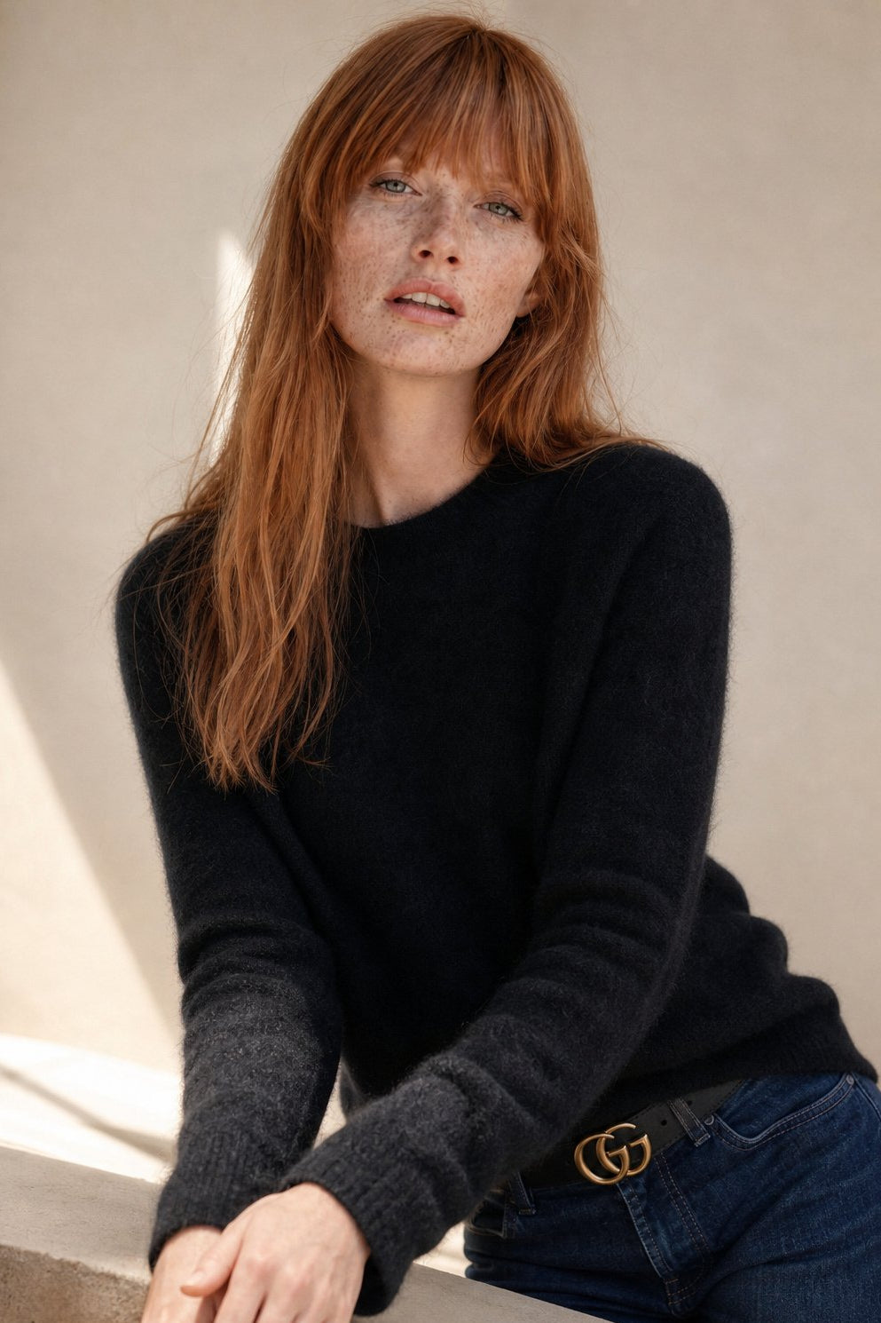 Esme | Honeycomb Textured 100% Merino Wool Crew Sweater - View 4