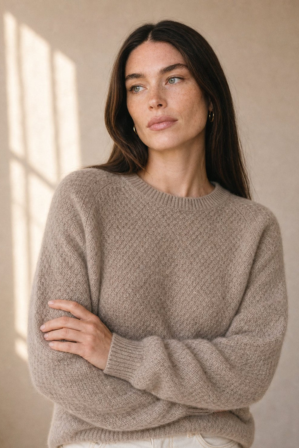 Esme | Honeycomb Textured 100% Merino Wool Crew Sweater - View 7