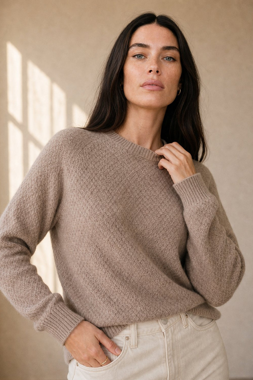 Esme | Honeycomb Textured 100% Merino Wool Crew Sweater - View 8