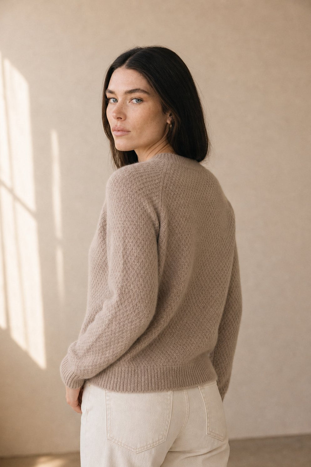 Esme | Honeycomb Textured 100% Merino Wool Crew Sweater - View 9