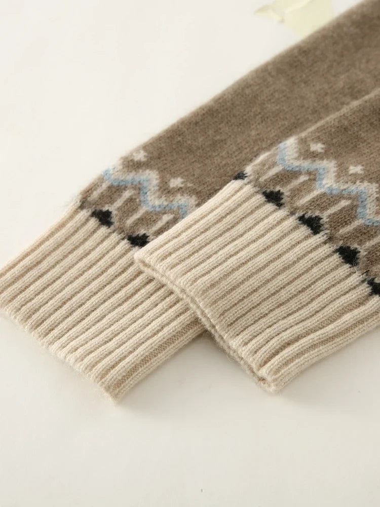 Fleur | Fair Isle Yoke Funnel Collar Cashmere Zip Cardigan - View 29