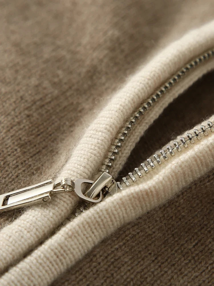 Fleur | Fair Isle Yoke Funnel Collar Cashmere Zip Cardigan - View 30