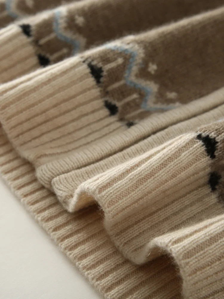 Fleur | Fair Isle Yoke Funnel Collar Cashmere Zip Cardigan - View 31