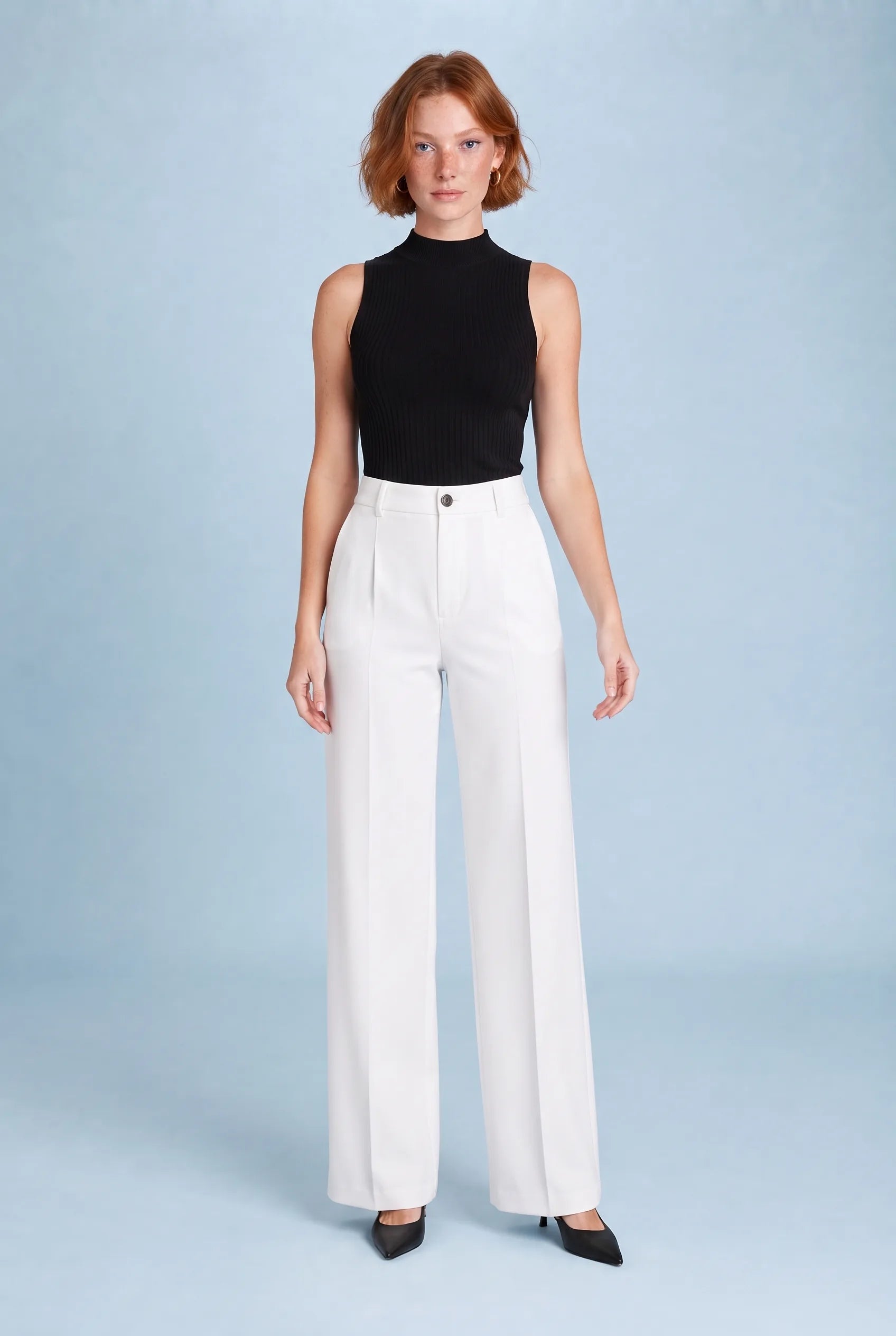 Genevieve | Fly Front Pintuck Crease Tailored Wide Leg Trousers - View 11
