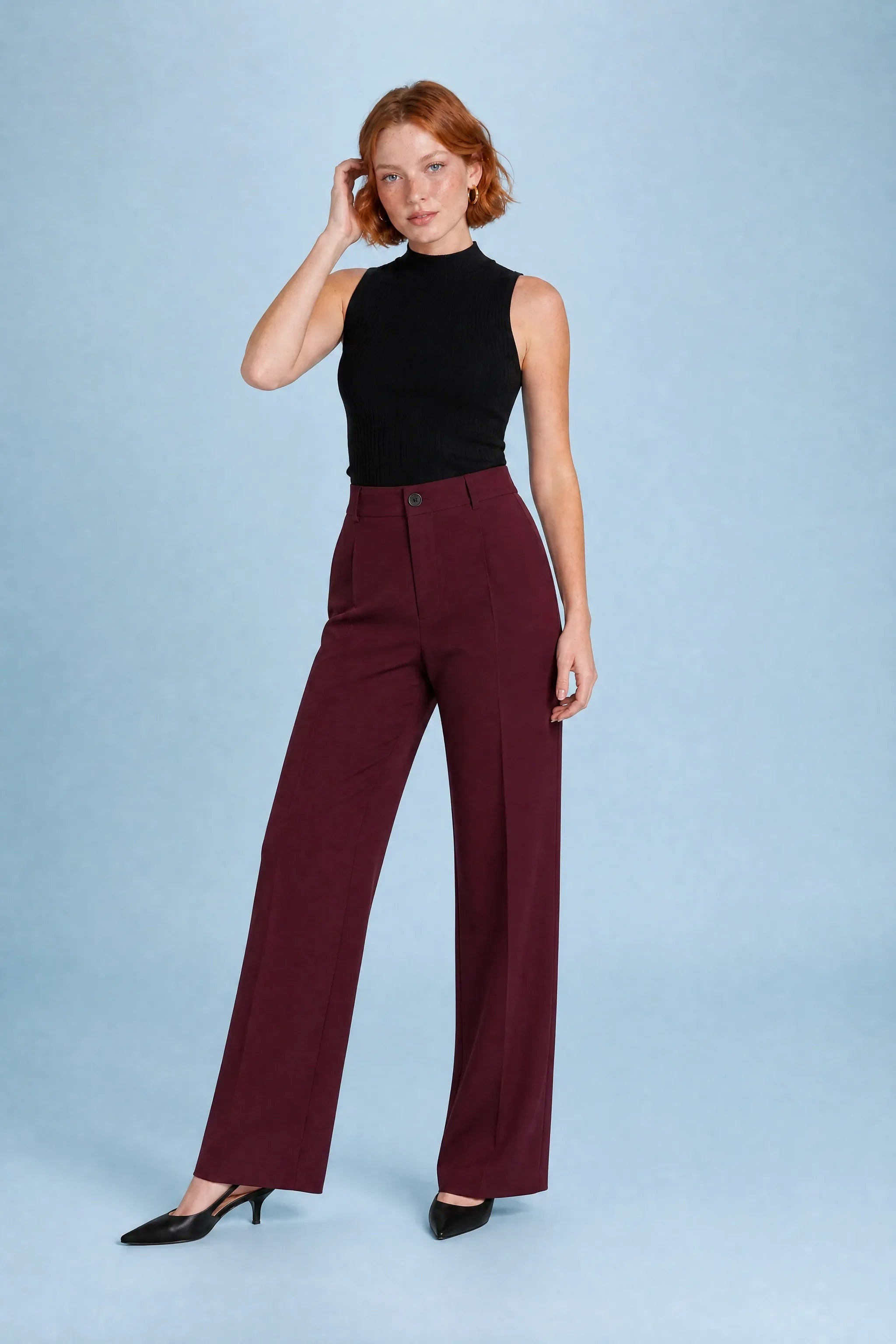 Genevieve | Fly Front Pintuck Crease Tailored Wide Leg Trousers - View 13