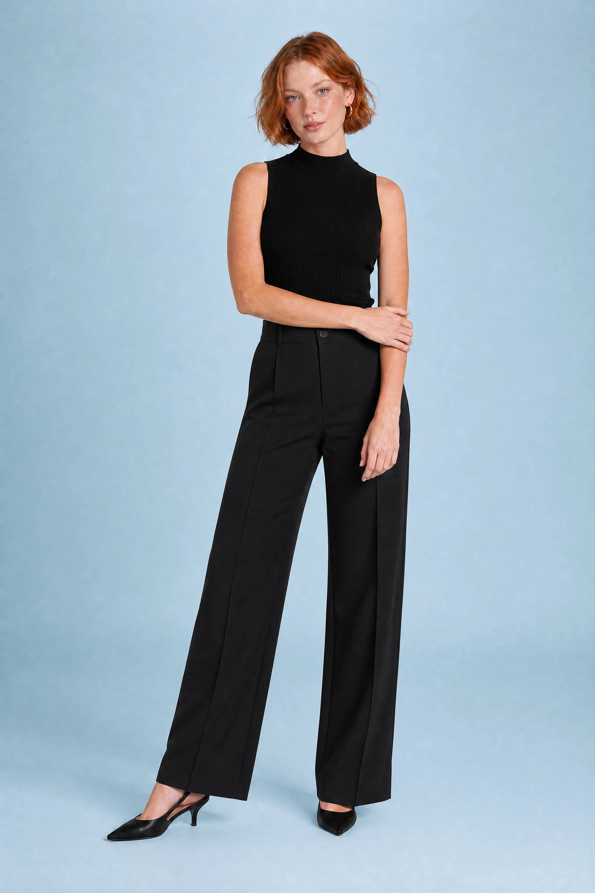 Genevieve | Fly Front Pintuck Crease Tailored Wide Leg Trousers - View 15