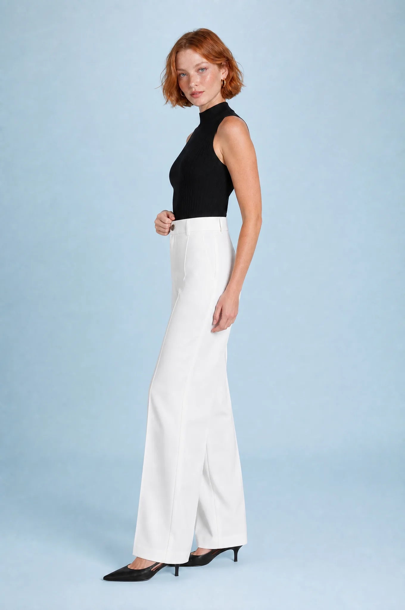 Genevieve | Fly Front Pintuck Crease Tailored Wide Leg Trousers - View 5