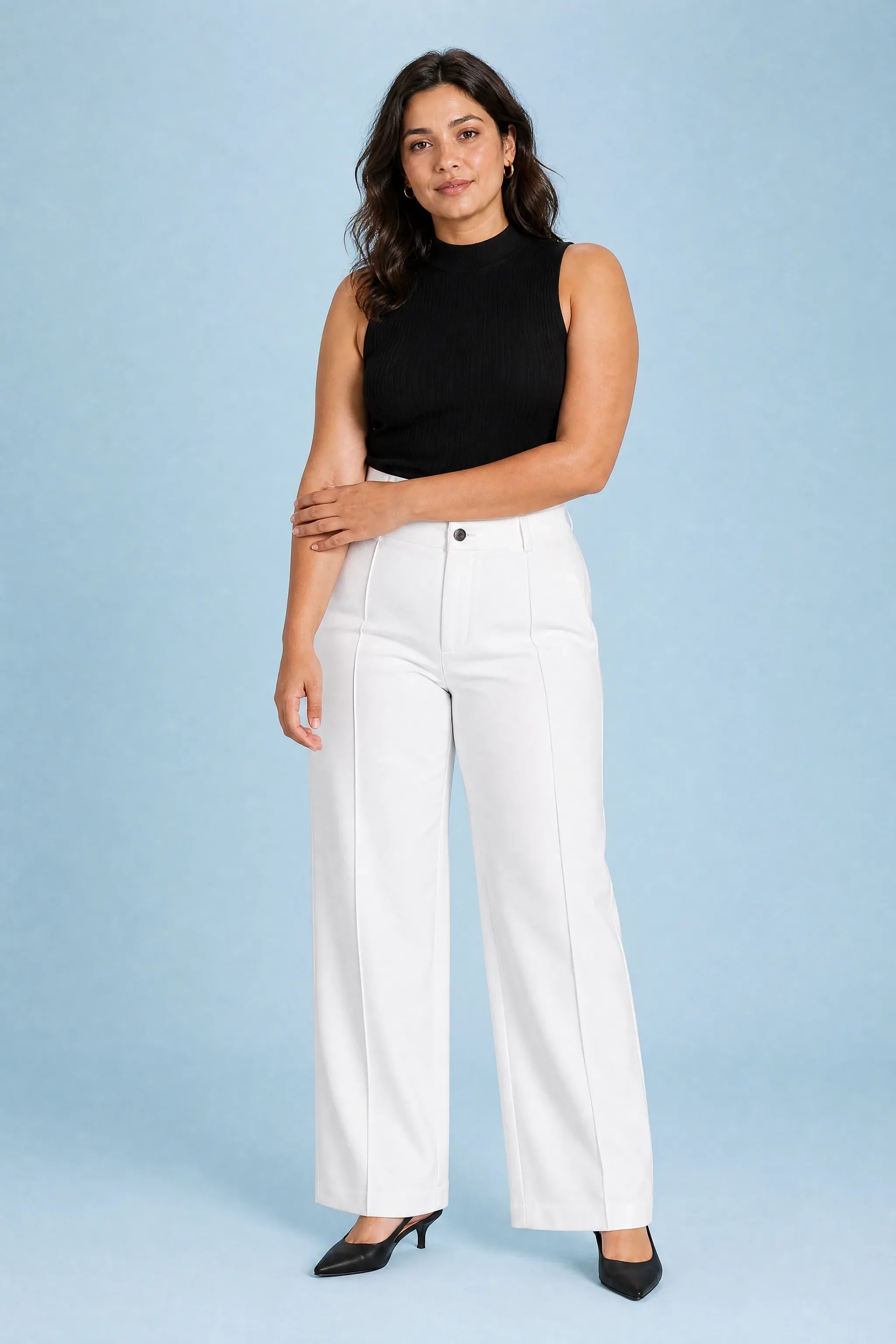 Genevieve | Fly Front Pintuck Crease Tailored Wide Leg Trousers - View 6