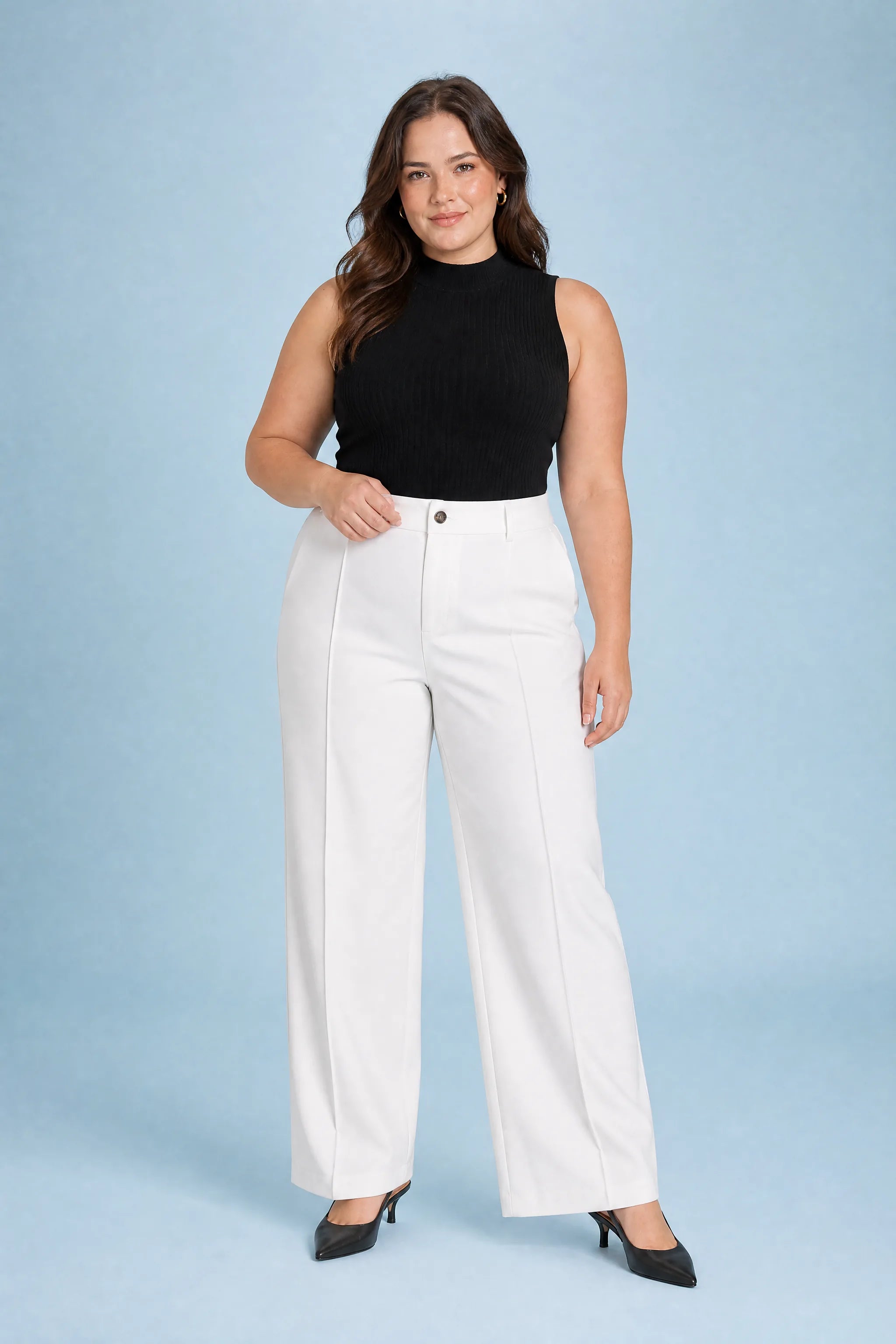 Genevieve | Fly Front Pintuck Crease Tailored Wide Leg Trousers - View 7
