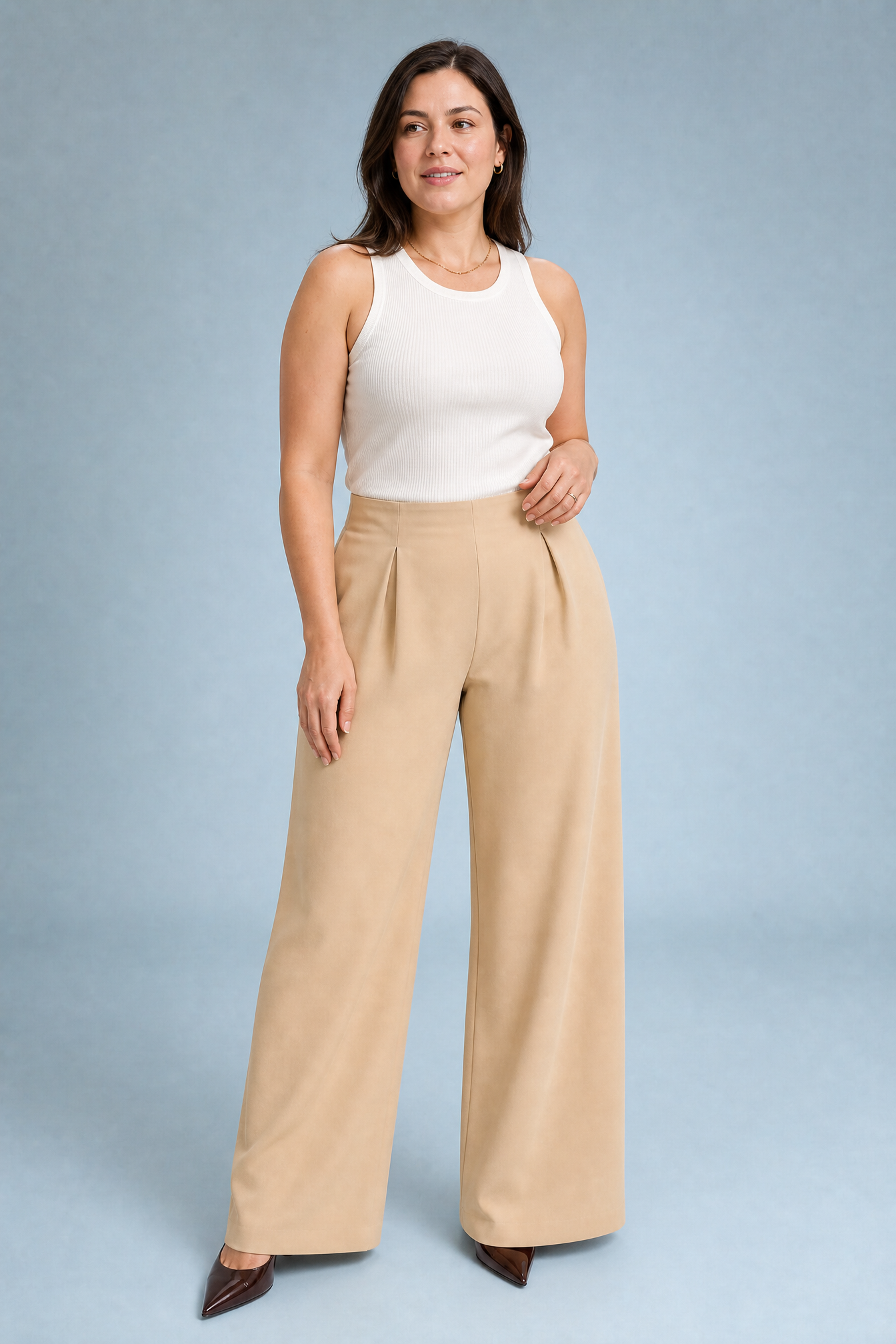 Giselle | Pleated High Waist Tailored Wide Leg Trousers - View 6