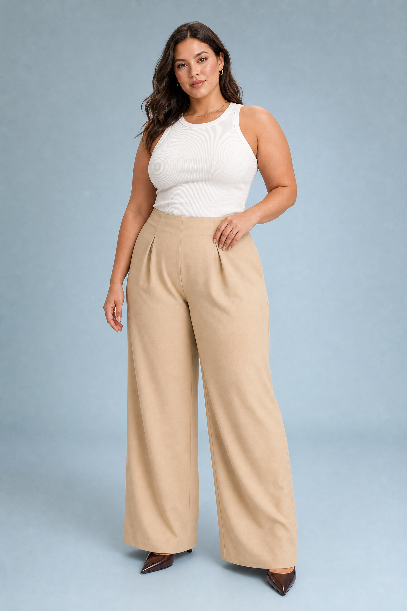 Giselle | Pleated High Waist Tailored Wide Leg Trousers - View 7