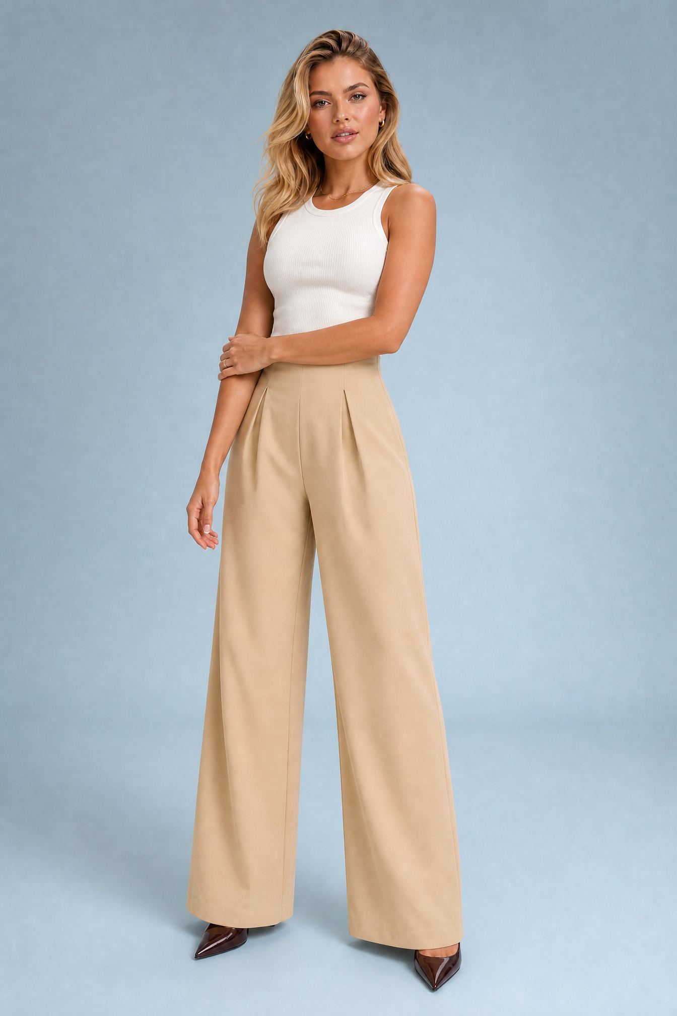 Giselle | Pleated High Waist Tailored Wide Leg Trousers - View 9