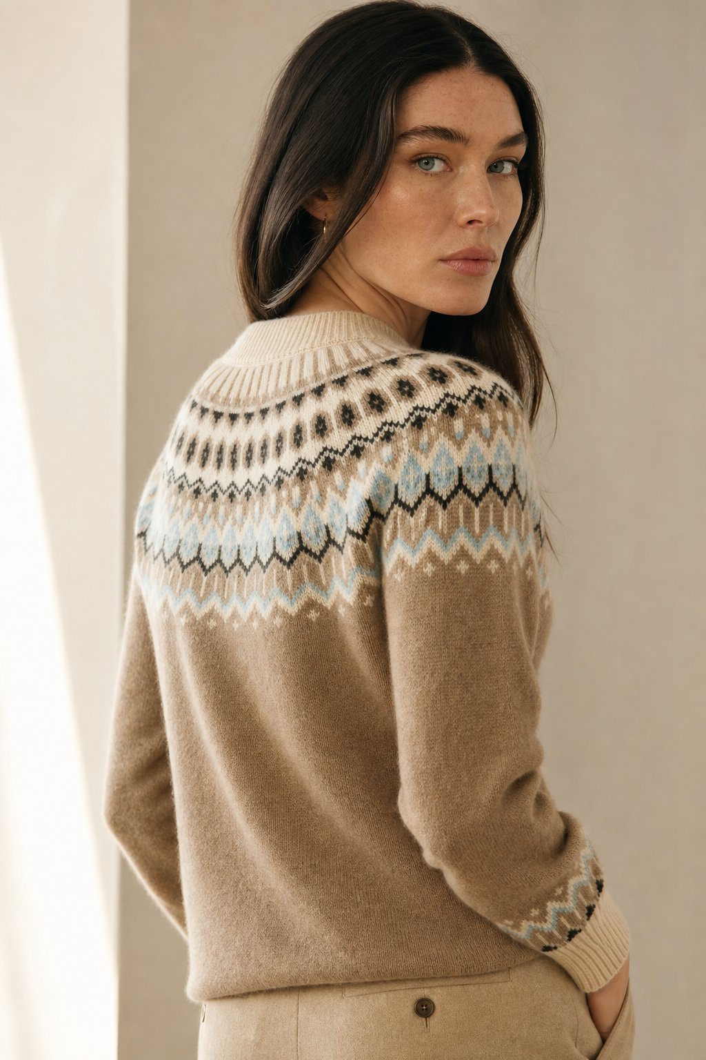 Greta | Fair Isle Yoke Crew Neck Cashmere Knit Sweater