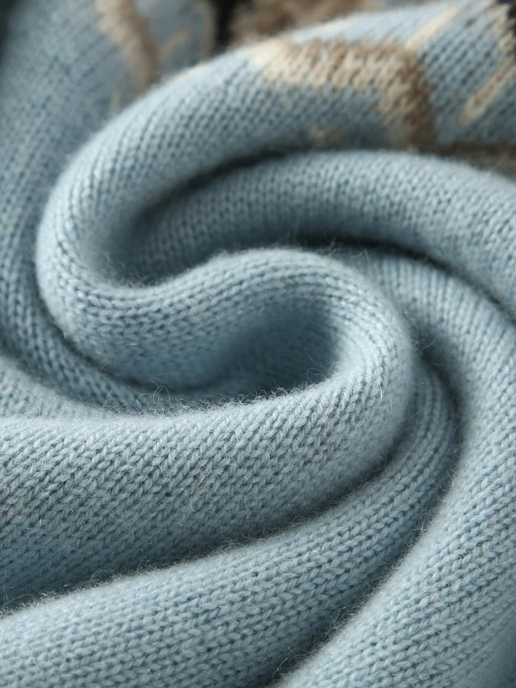 Greta | Fair Isle Yoke Crew Neck Cashmere Knit Sweater - View 10
