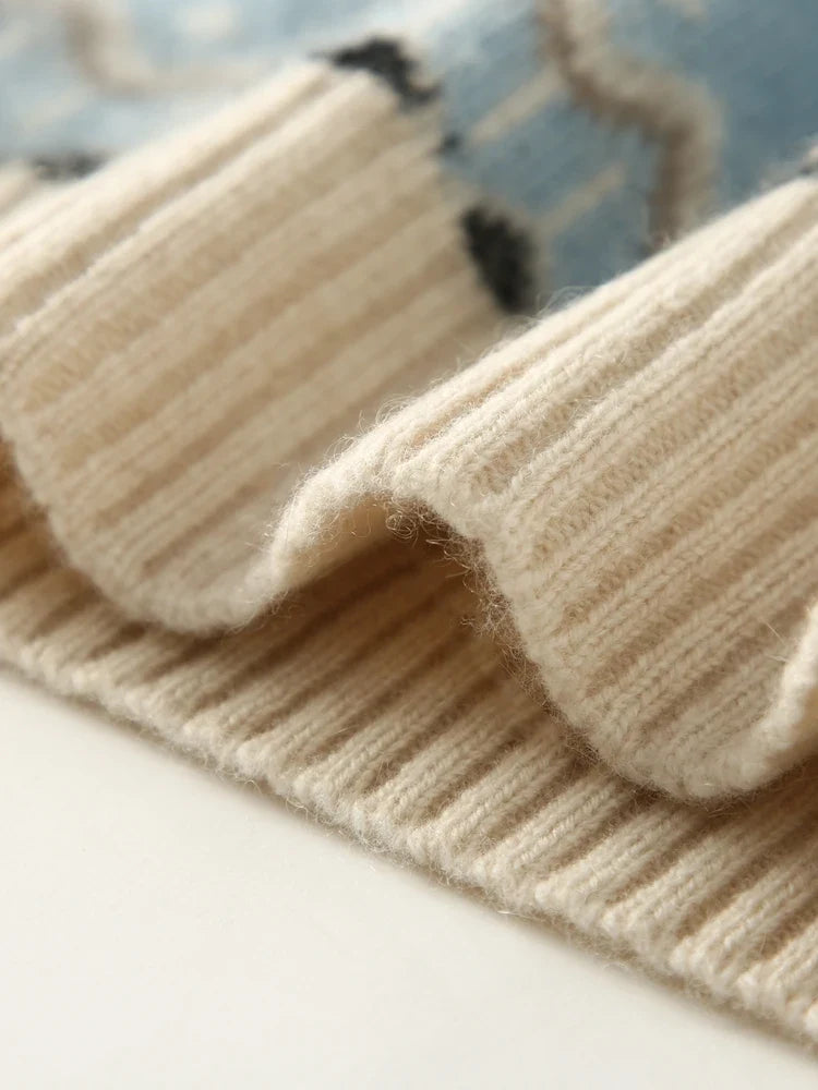 Greta | Fair Isle Yoke Crew Neck Cashmere Knit Sweater - View 11