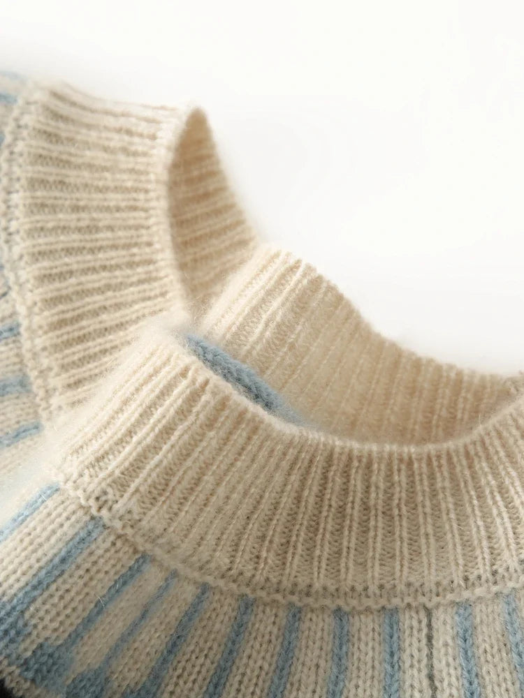 Greta | Fair Isle Yoke Crew Neck Cashmere Knit Sweater - View 12