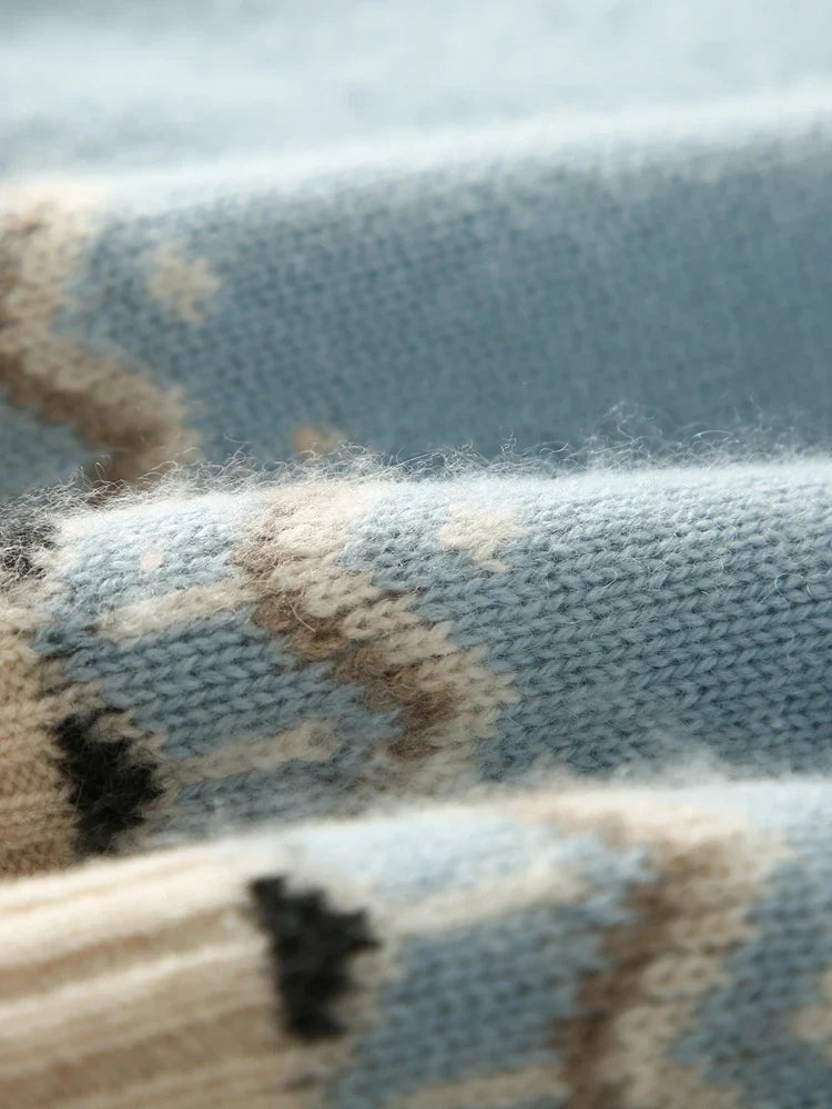 Greta | Fair Isle Yoke Crew Neck Cashmere Knit Sweater - View 7