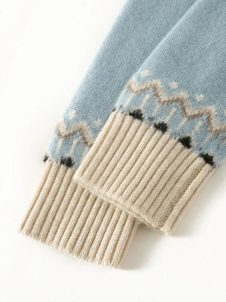 Greta | Fair Isle Yoke Crew Neck Cashmere Knit Sweater - View 9