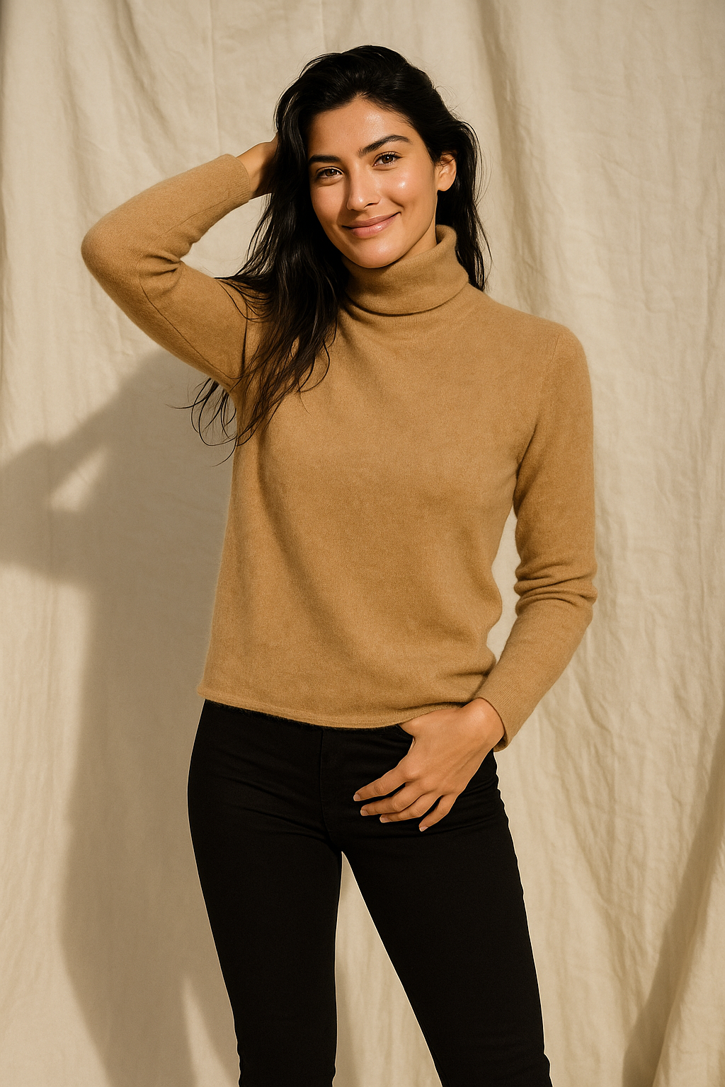 Halle | Brushed Slim Fit Cashmere Turtleneck Sweater - View 16