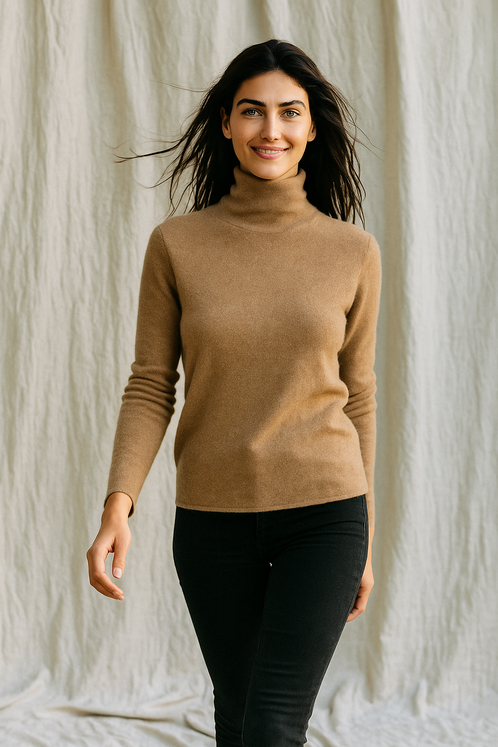 Halle | Brushed Slim Fit Cashmere Turtleneck Sweater - View 18