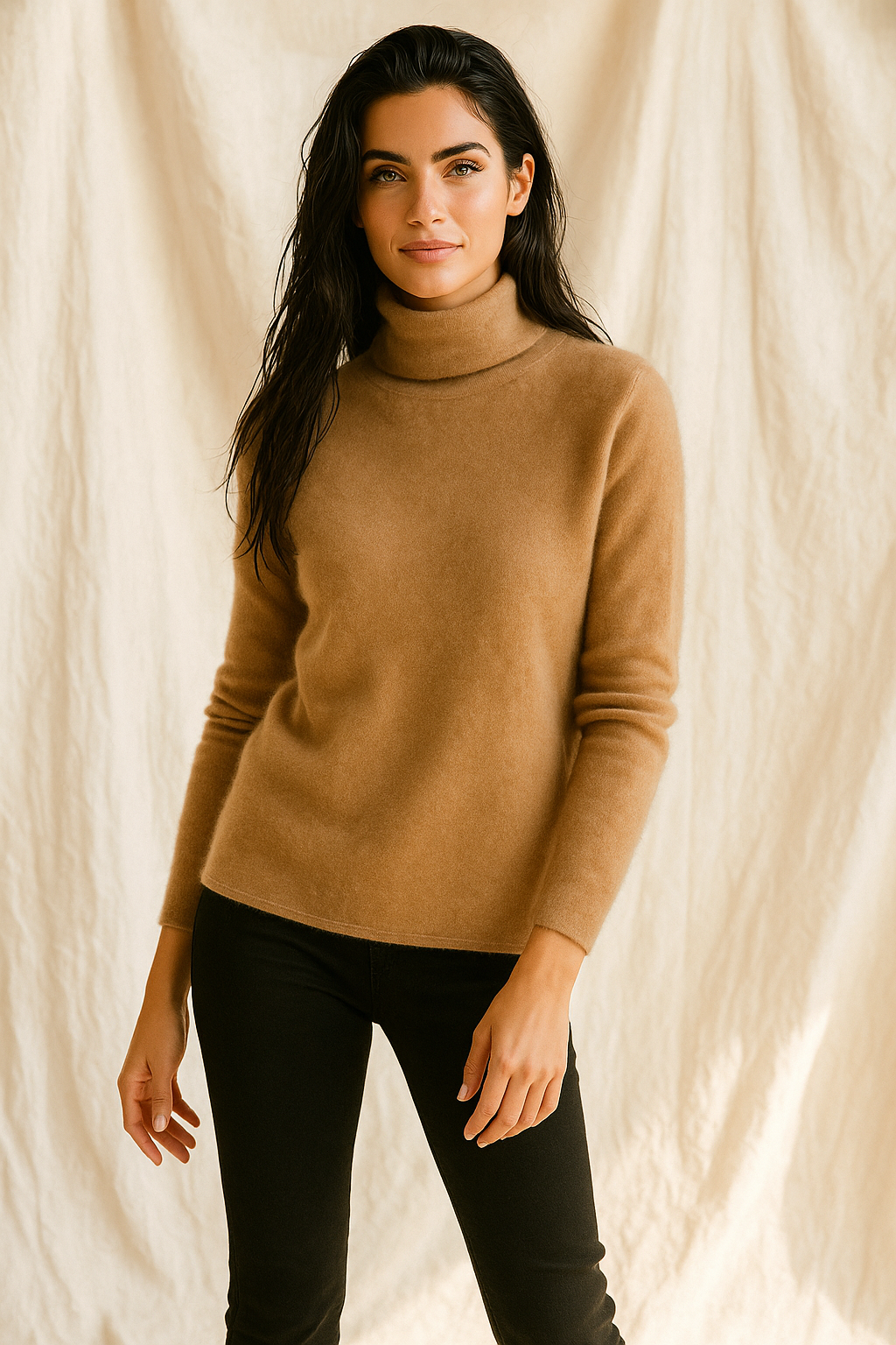 Halle | Brushed Slim Fit Cashmere Turtleneck Sweater - View 19